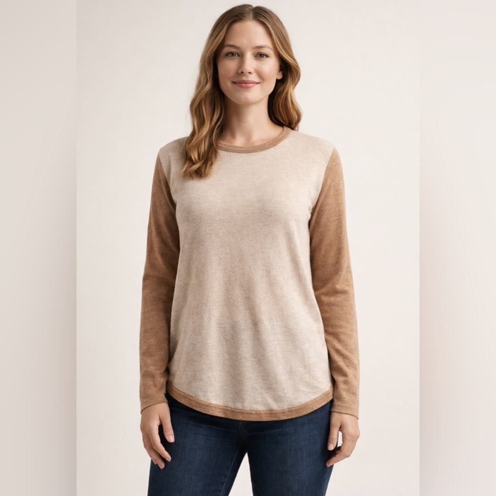 Smartwool Merino Blend Colorblock Crew Sweater Almond/Shadow Pine L NWT